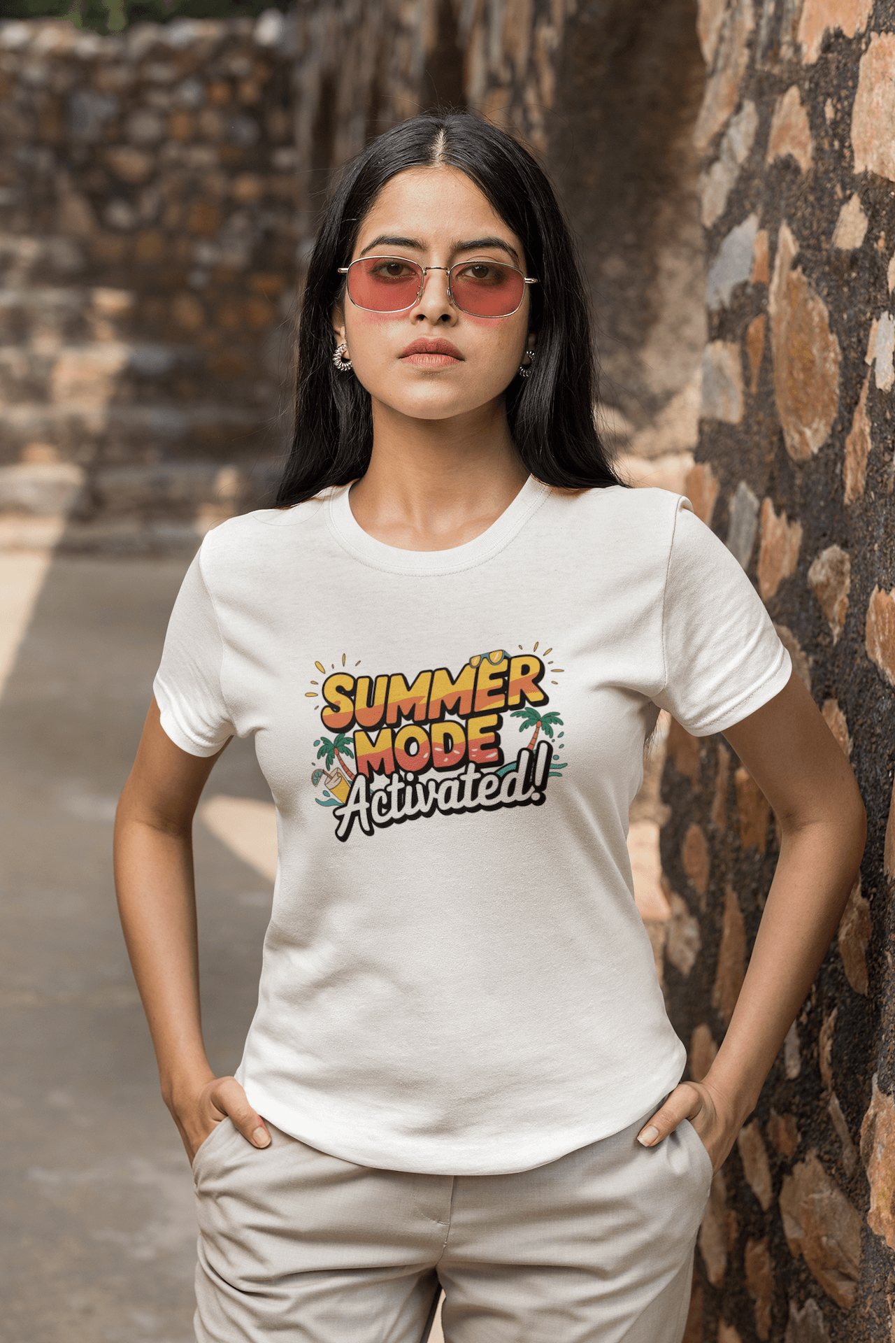 Women's White Summer Mode Activated Graphic Printed T-shirt - Printed Cave