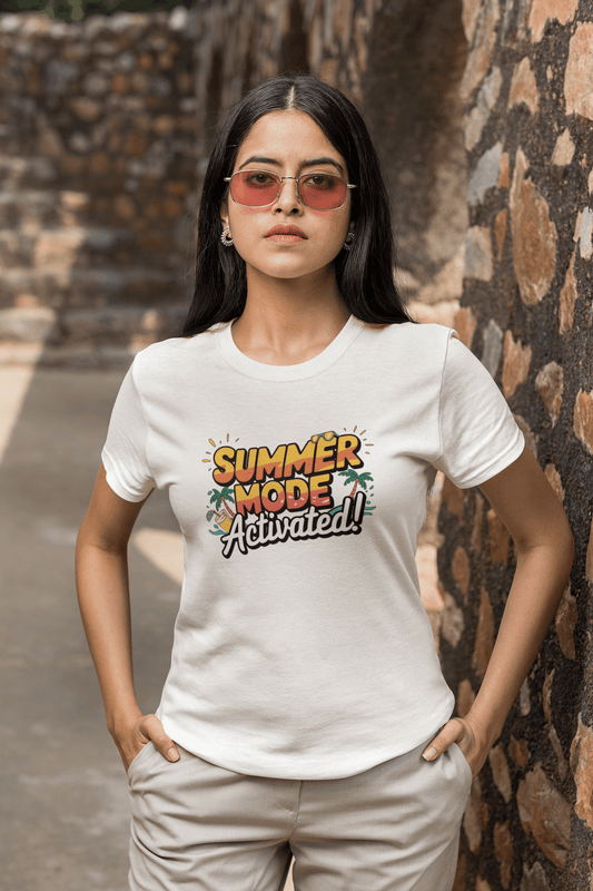 Women's White Summer Mode Activated Graphic Printed T-shirt - Printed Cave