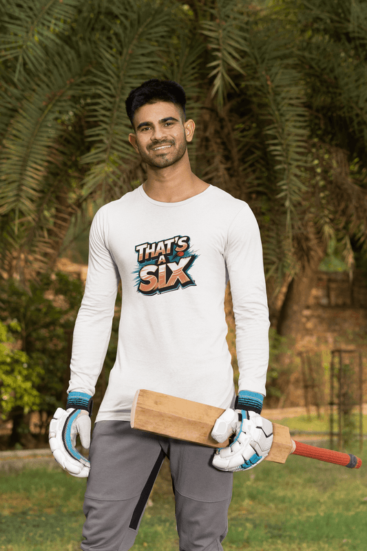 Men's White That's A Six Graphic Printed Full Sleeve T-shirt - Printed Cave