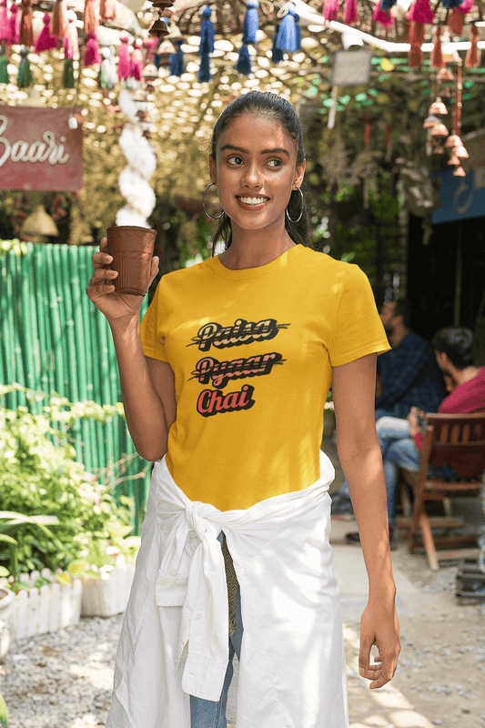 Women's Golden Yellow Paisa Pyaar Chai Graphic Printed T-shirt - Printed Cave