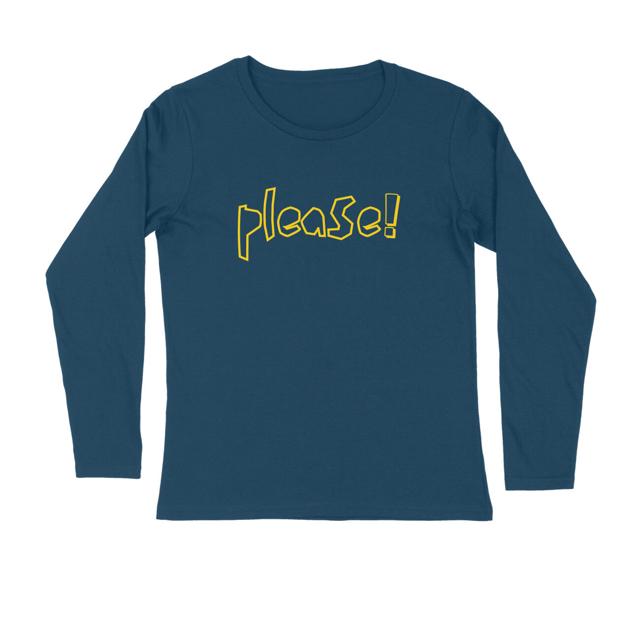 Men's Navy Blue Please Graphic Printed Full Sleeve T-shirt - Printed Cave