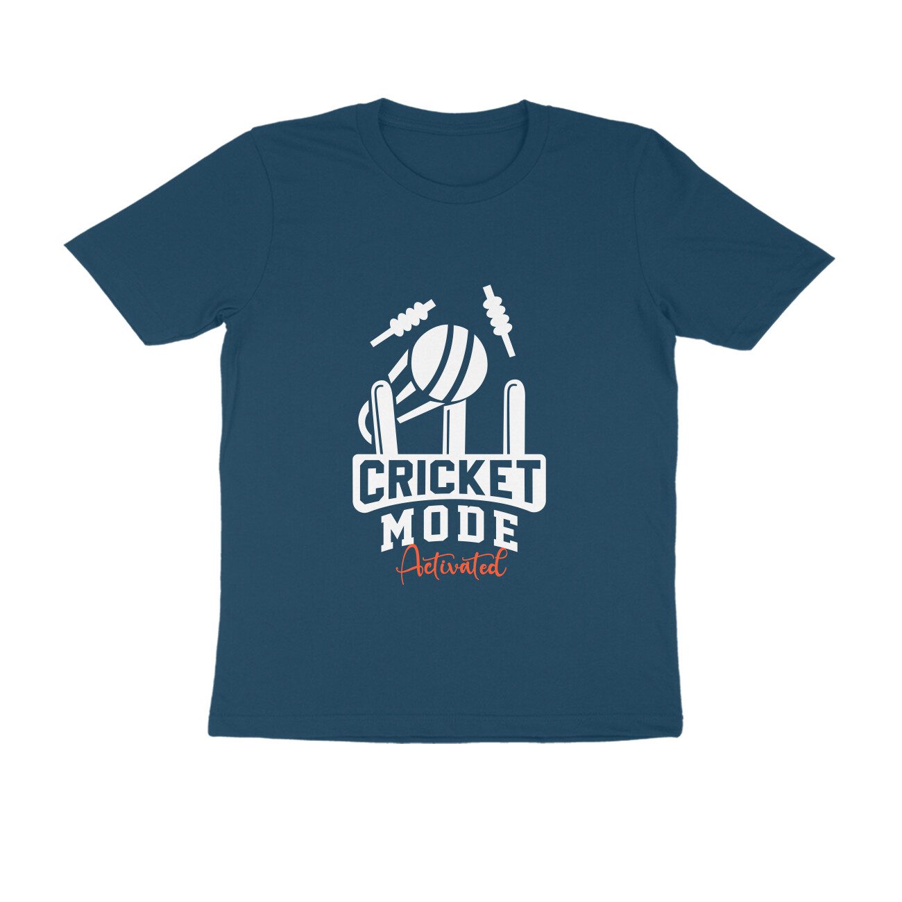 Men's Navy Blue Cricket Mode Activated Graphic Printed T-shirt - Printed Cave