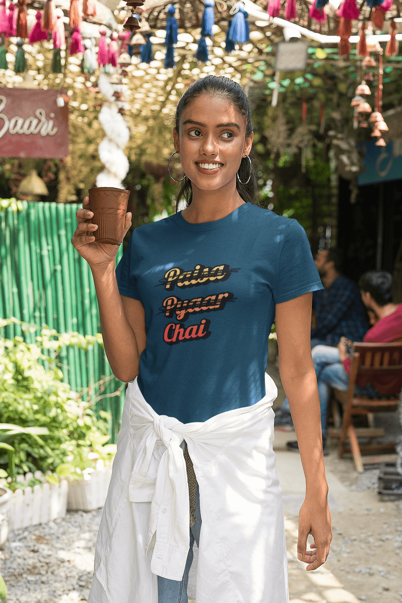 Women's Navy Blue Paisa Pyaar Chai Graphic Printed T-shirt - Printed Cave