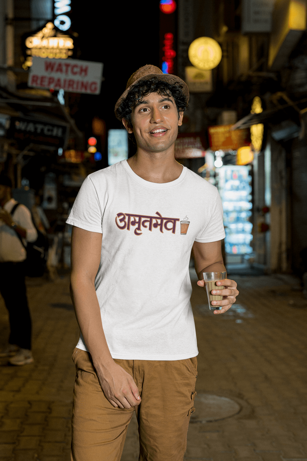 Men's White Amrutmev Graphic Printed T-shirt - Printed Cave