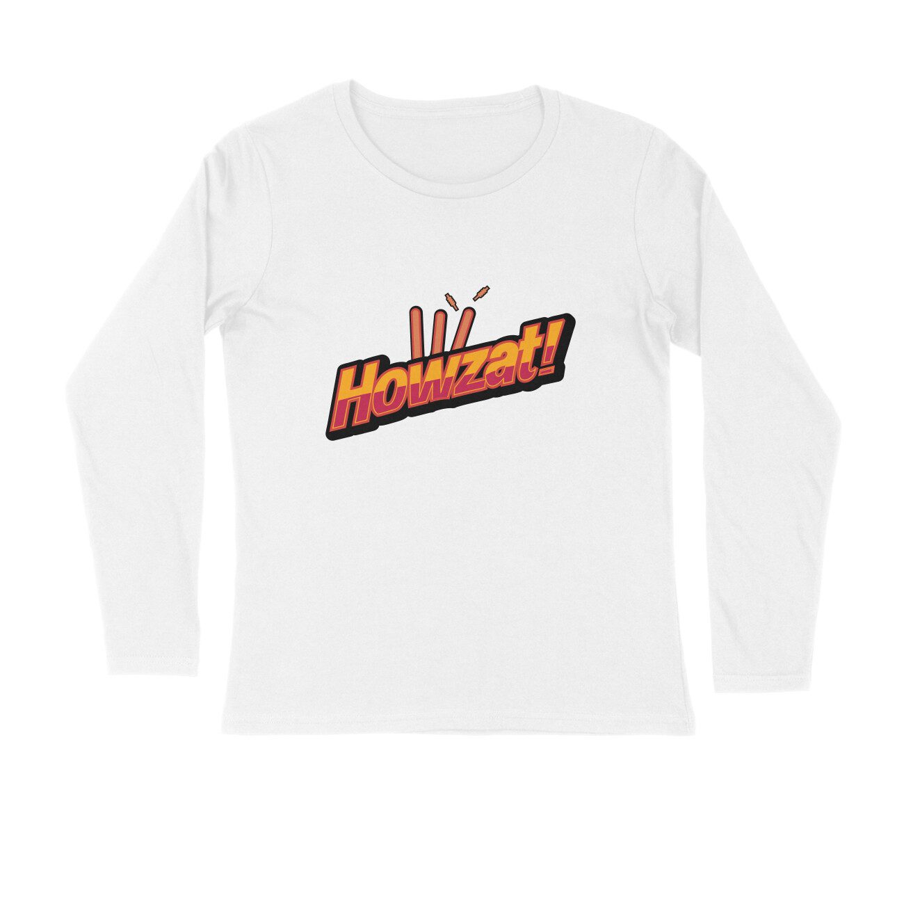 Men's White Howzat Graphic Printed Full Sleeve T-shirt - Printed Cave