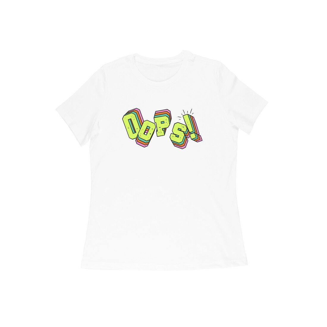 Women's White Oops Graphic Printed T-shirt - Printed Cave