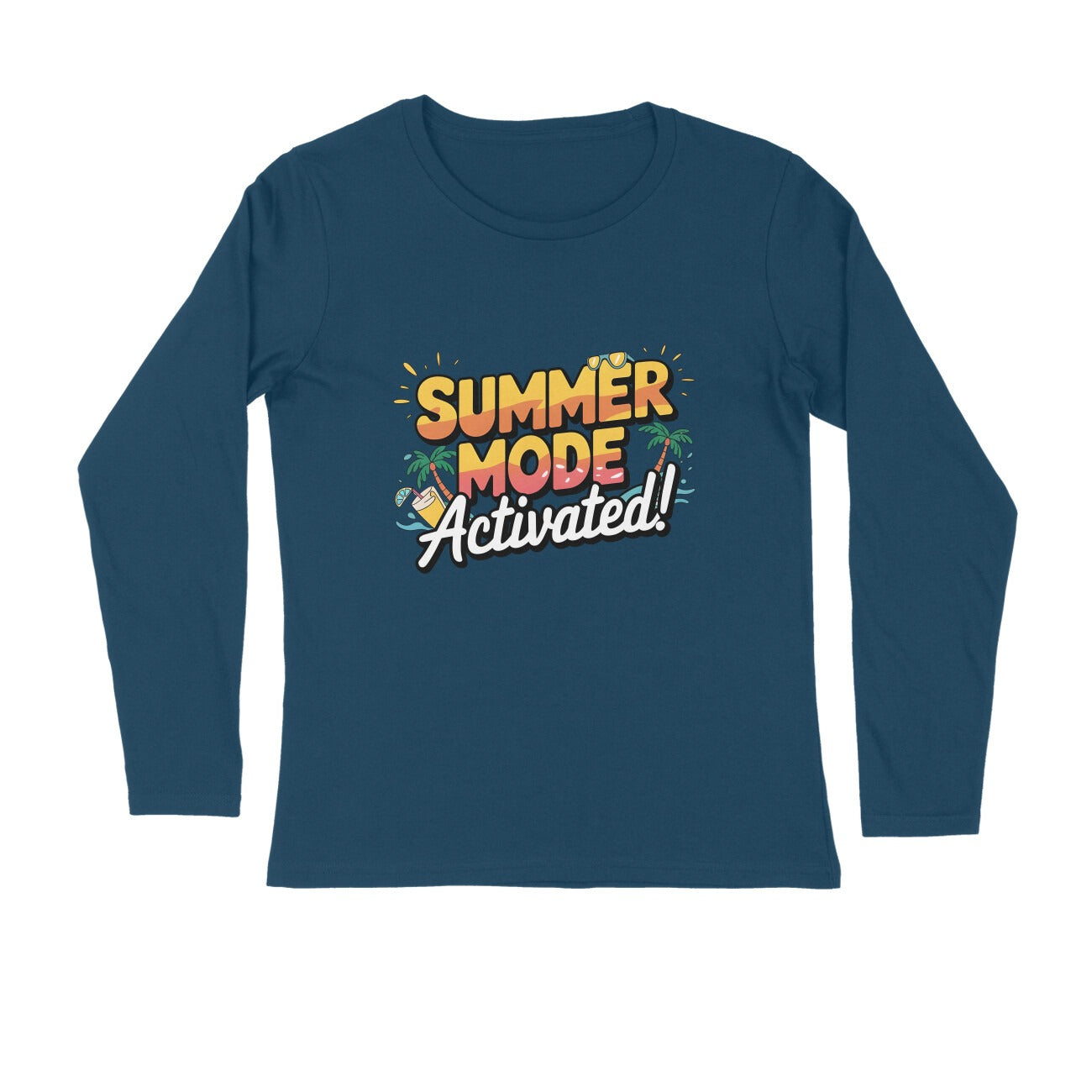 Men's Navy Blue Summer Mode Activated Graphic Printed Full Sleeve T-shirt - Printed Cave