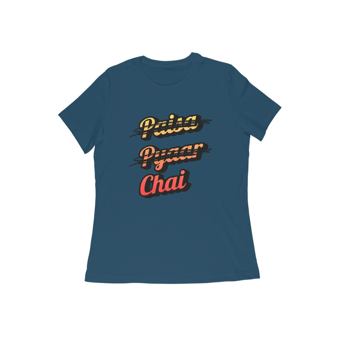 Women's Navy Blue Paisa Pyaar Chai Graphic Printed T-shirt - Printed Cave