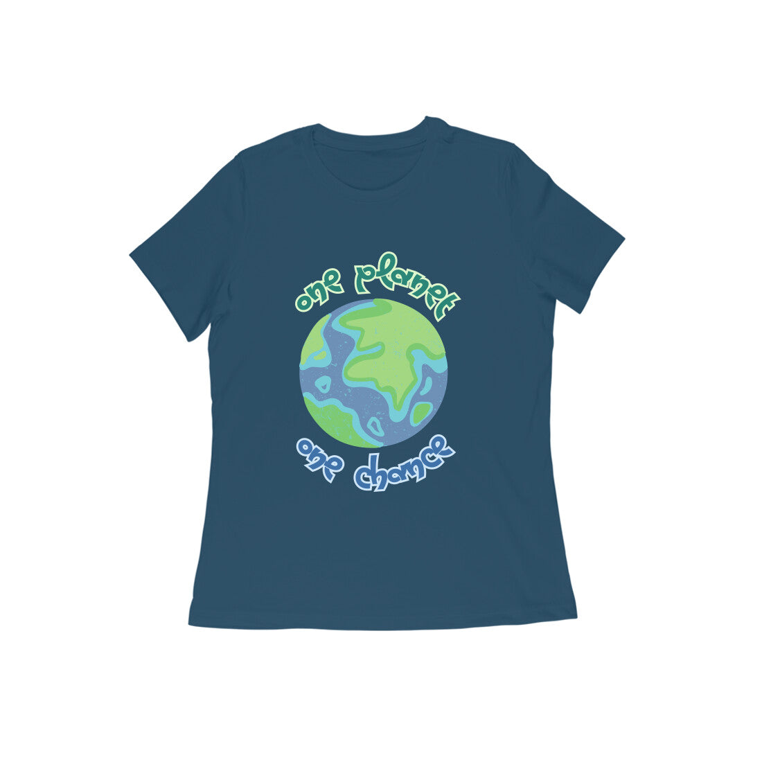 Women's Navy Blue One Planet One Chance Graphic Printed T-shirt - Printed Cave
