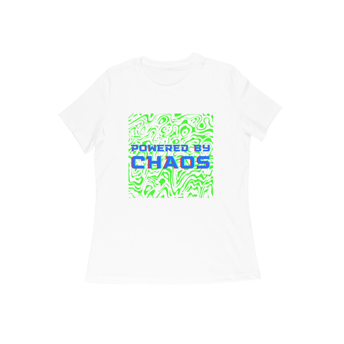 Women's White Powered by Chaos Graphic Printed T-shirt - Printed Cave