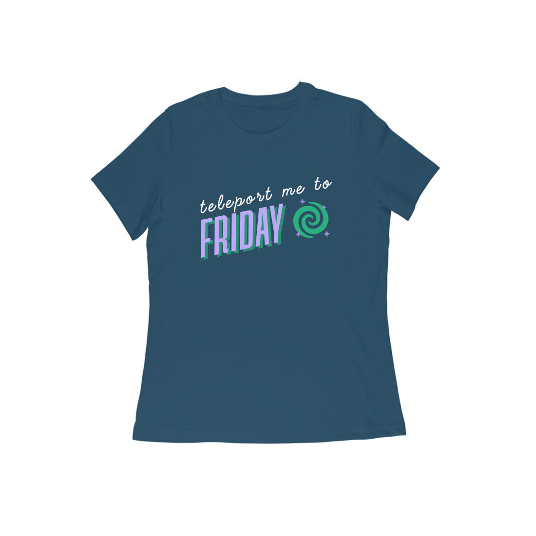 Women's Navy Blue Teleport me to Friday Graphic Printed T-shirt - Printed Cave