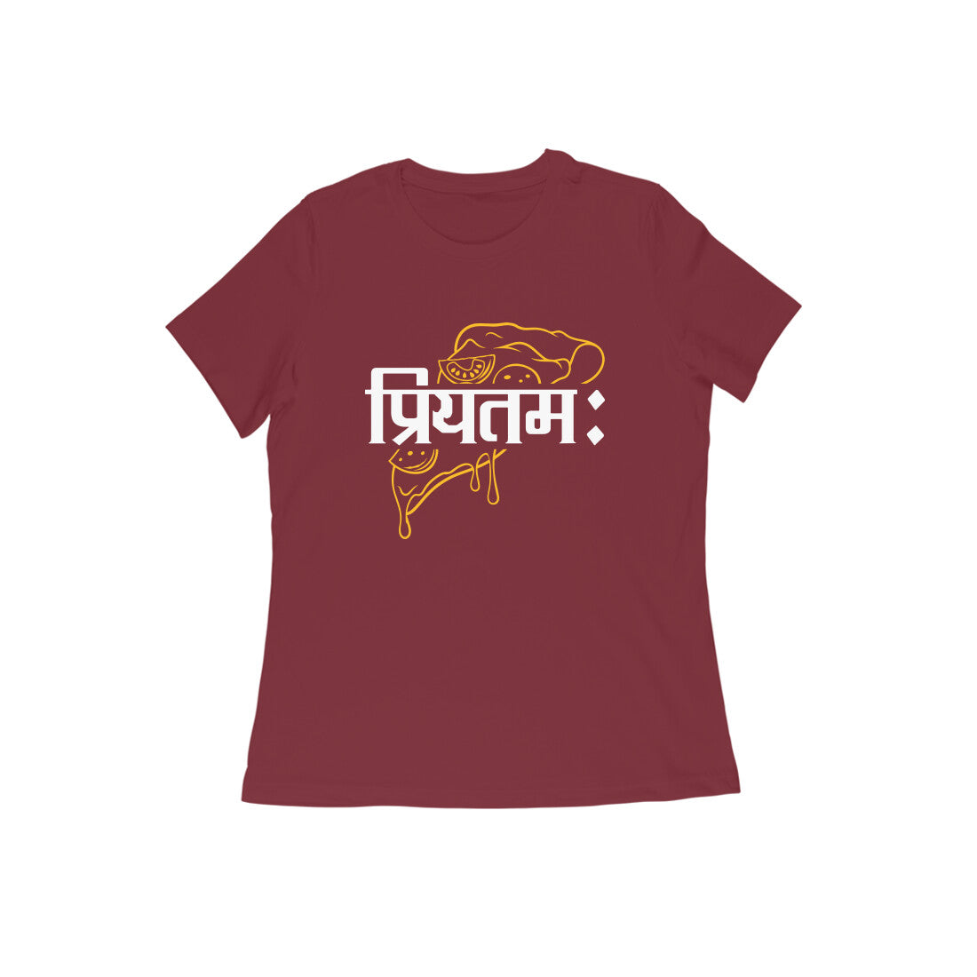 Women's Maroon Priyatamah Graphic Printed T-shirt - Printed Cave