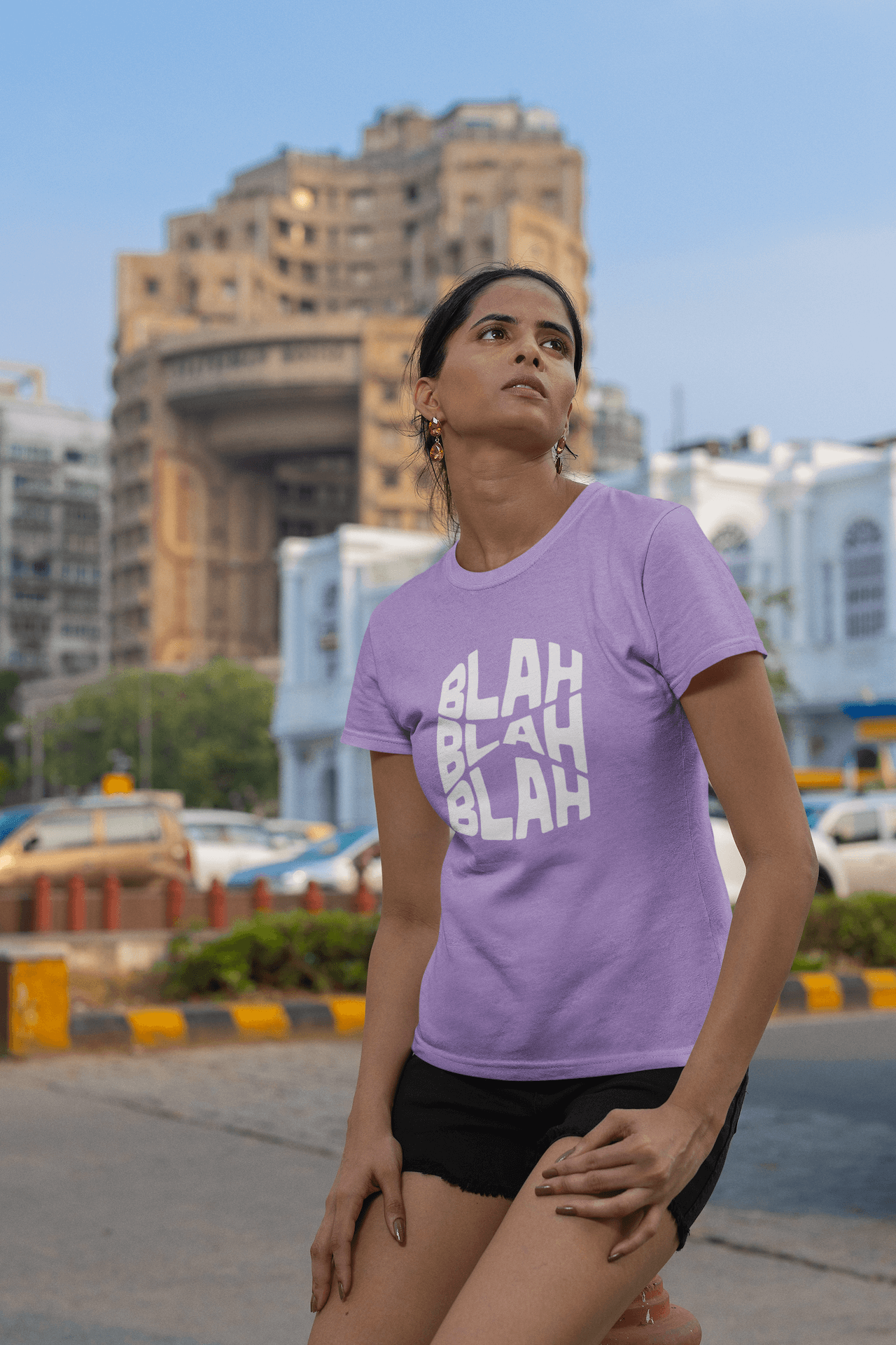 Women's Iris Lavender Blah Blah Blah Graphic Printed T-shirt - Printed Cave
