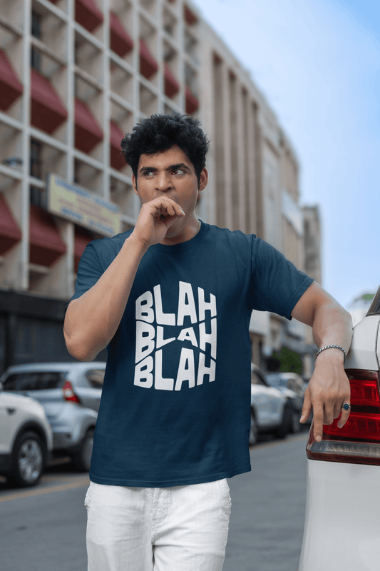 Men's Navy Blue Blah Blah Blah Graphic Printed T-shirt - Printed Cave