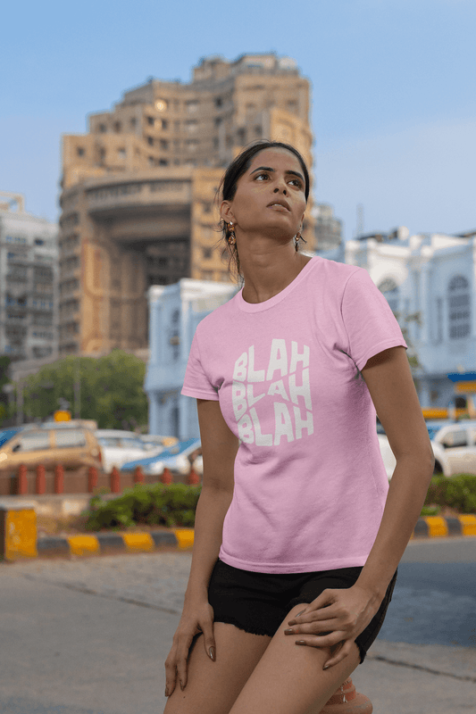 Women's Light Pink Blah Blah Blah Graphic Printed T-shirt - Printed Cave