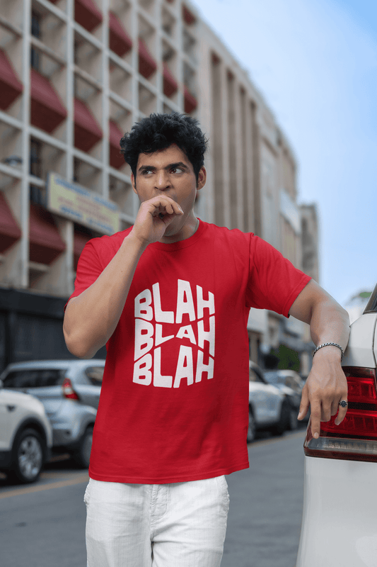 Men's Red Blah Blah Blah Graphic Printed T-shirt - Printed Cave