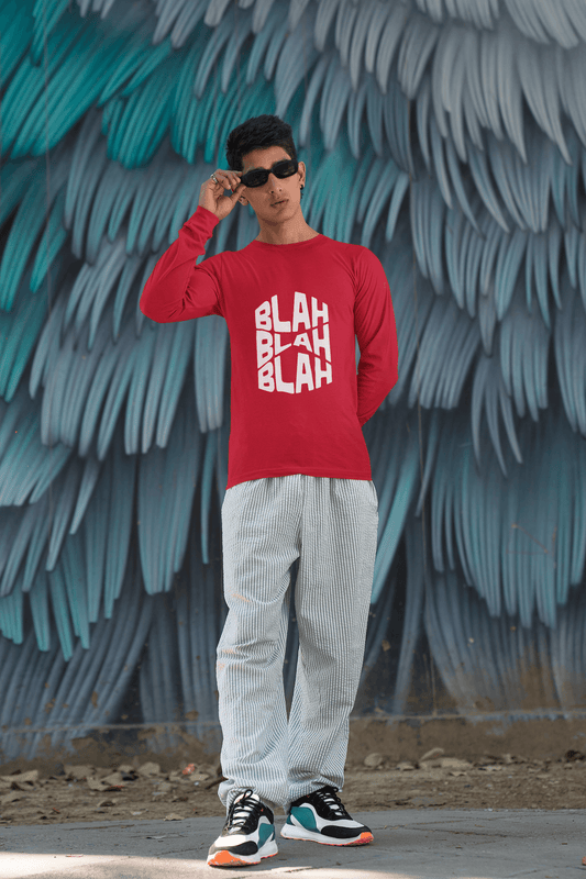 Men's Red Blah Blah Blah Graphic Printed Full Sleeve T-shirt