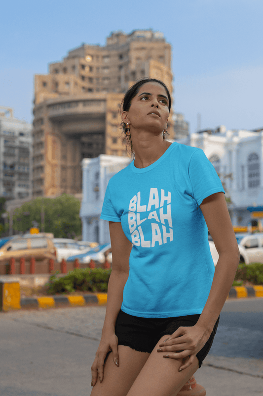 Women's Sky Blue Blah Blah Blah Graphic Printed T-shirt - Printed Cave