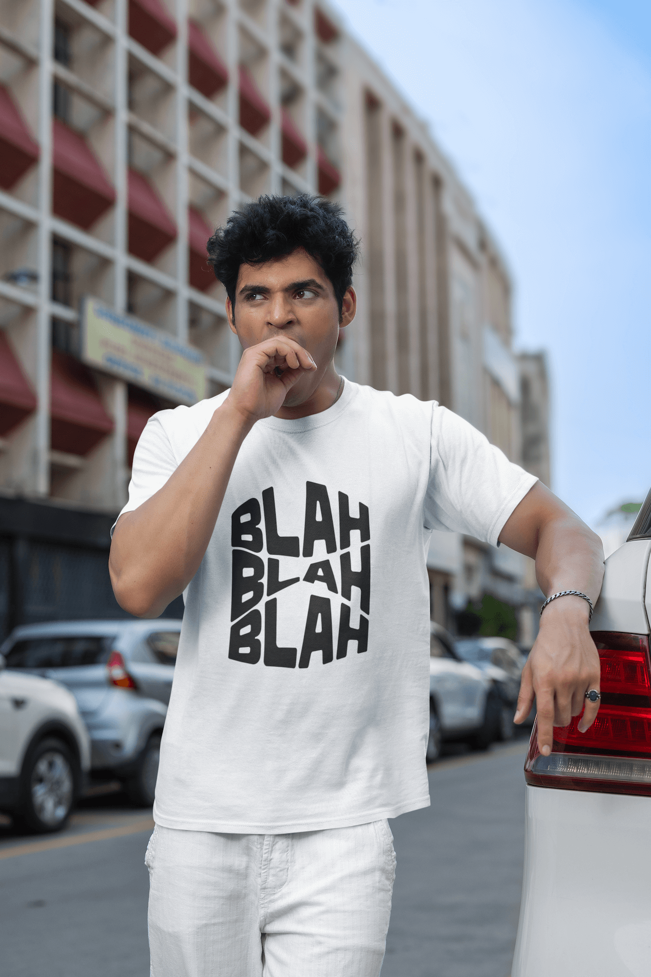 Men's White Blah Blah Blah Graphic Printed T-shirt - Printed Cave