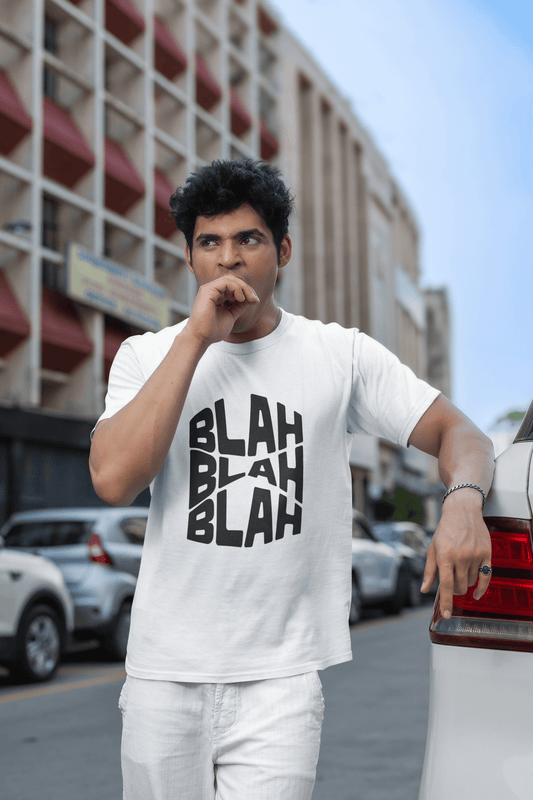 Men's White Blah Blah Blah Graphic Printed T-shirt - Printed Cave