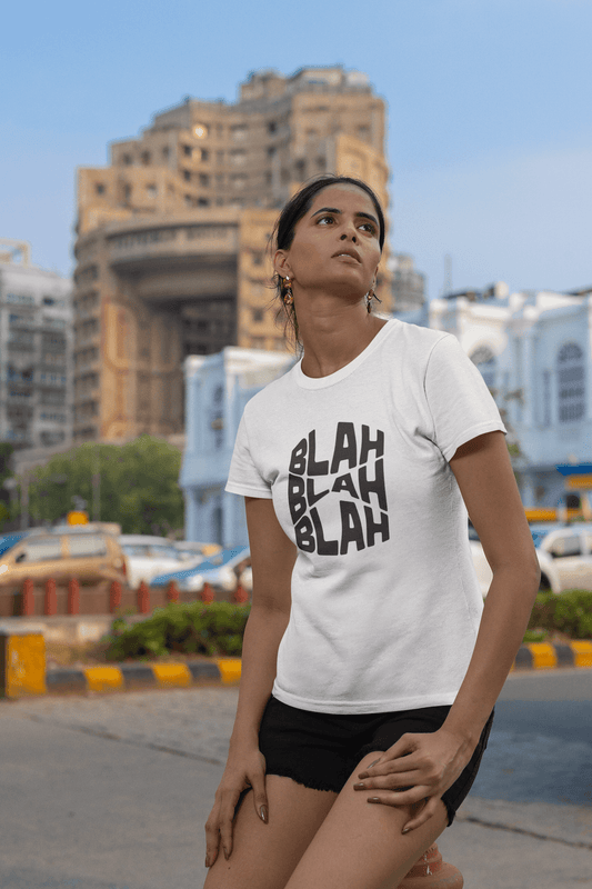 Women's White Blah Blah Blah Graphic Printed T-shirt - Printed Cave
