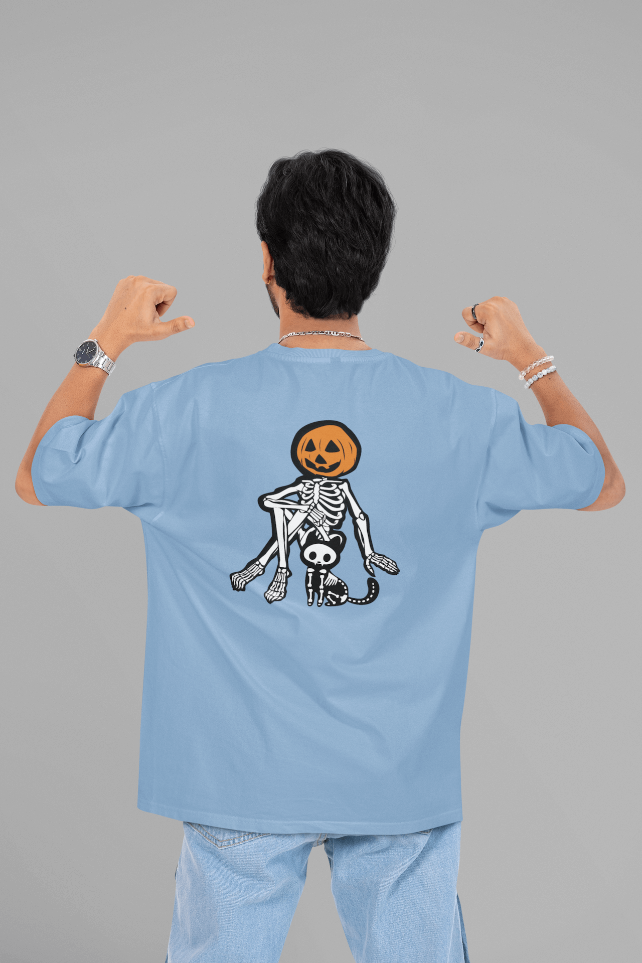 Men's Baby Blue Boney Buddies Graphic Printed Oversized T-shirt
