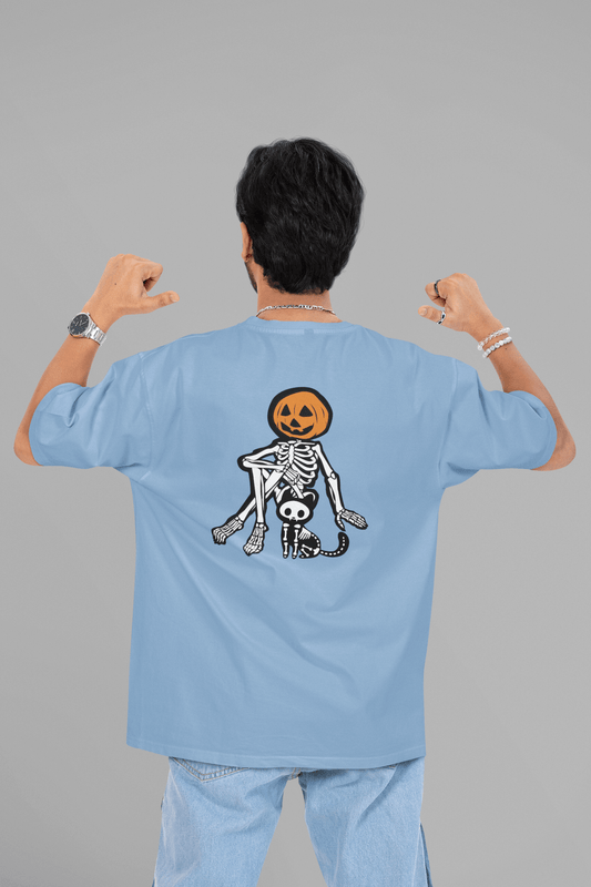 Men's Baby Blue Boney Buddies Graphic Printed Oversized T-shirt