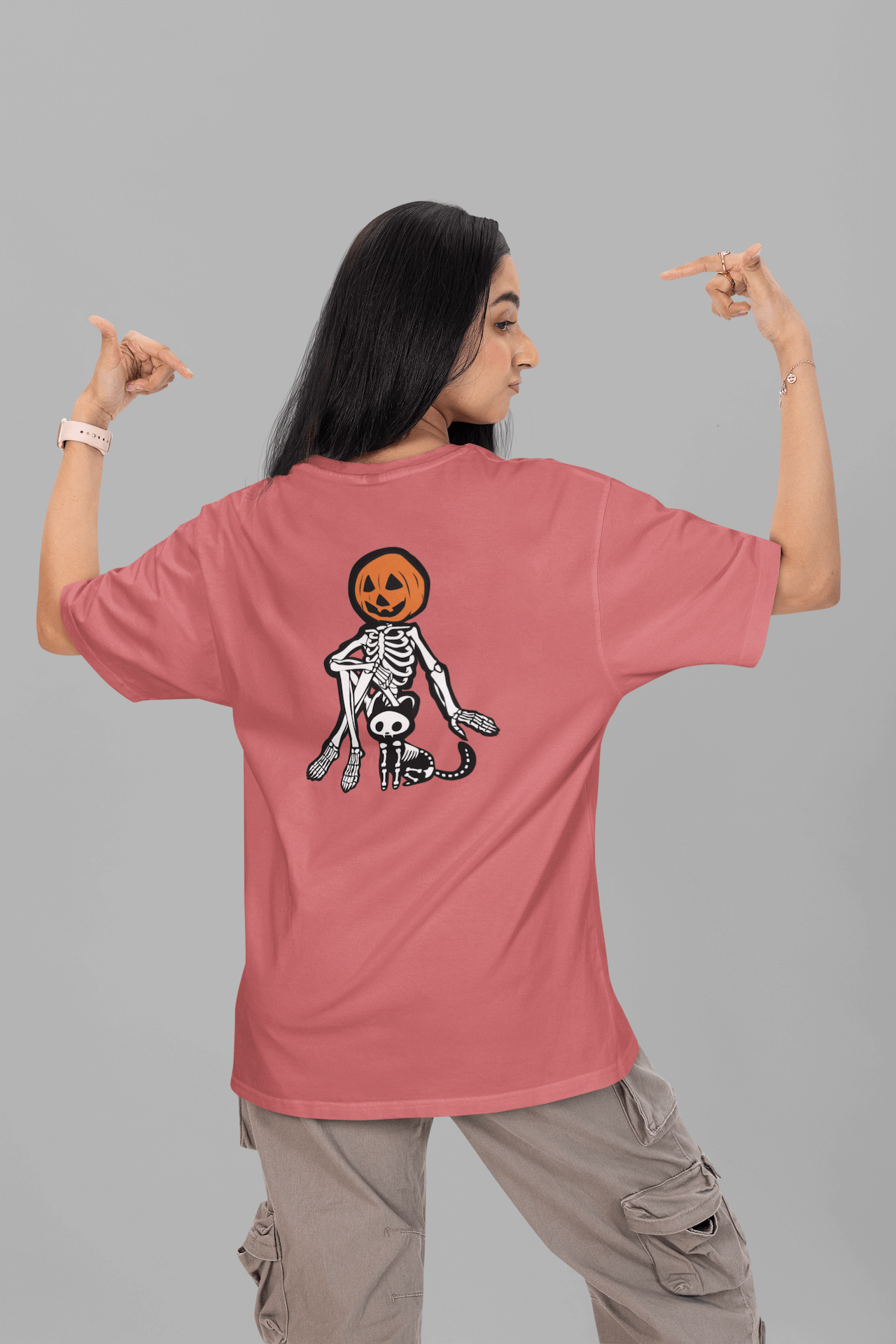 Women's Dusty Red Boney Buddies Graphic Printed Oversized T-shirt