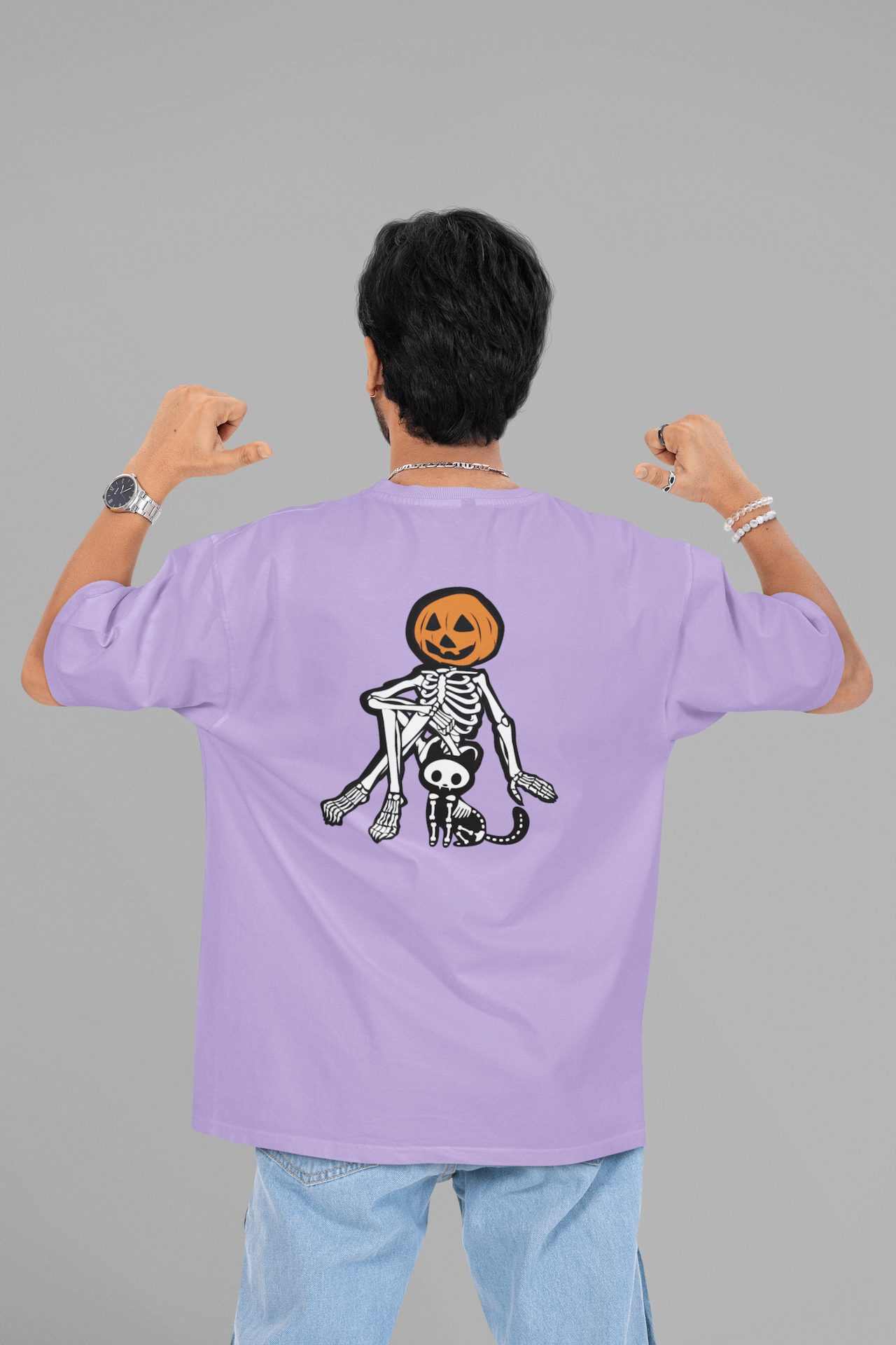 Men's Iris Lavender Boney Buddies Graphic Printed Oversized T-shirt