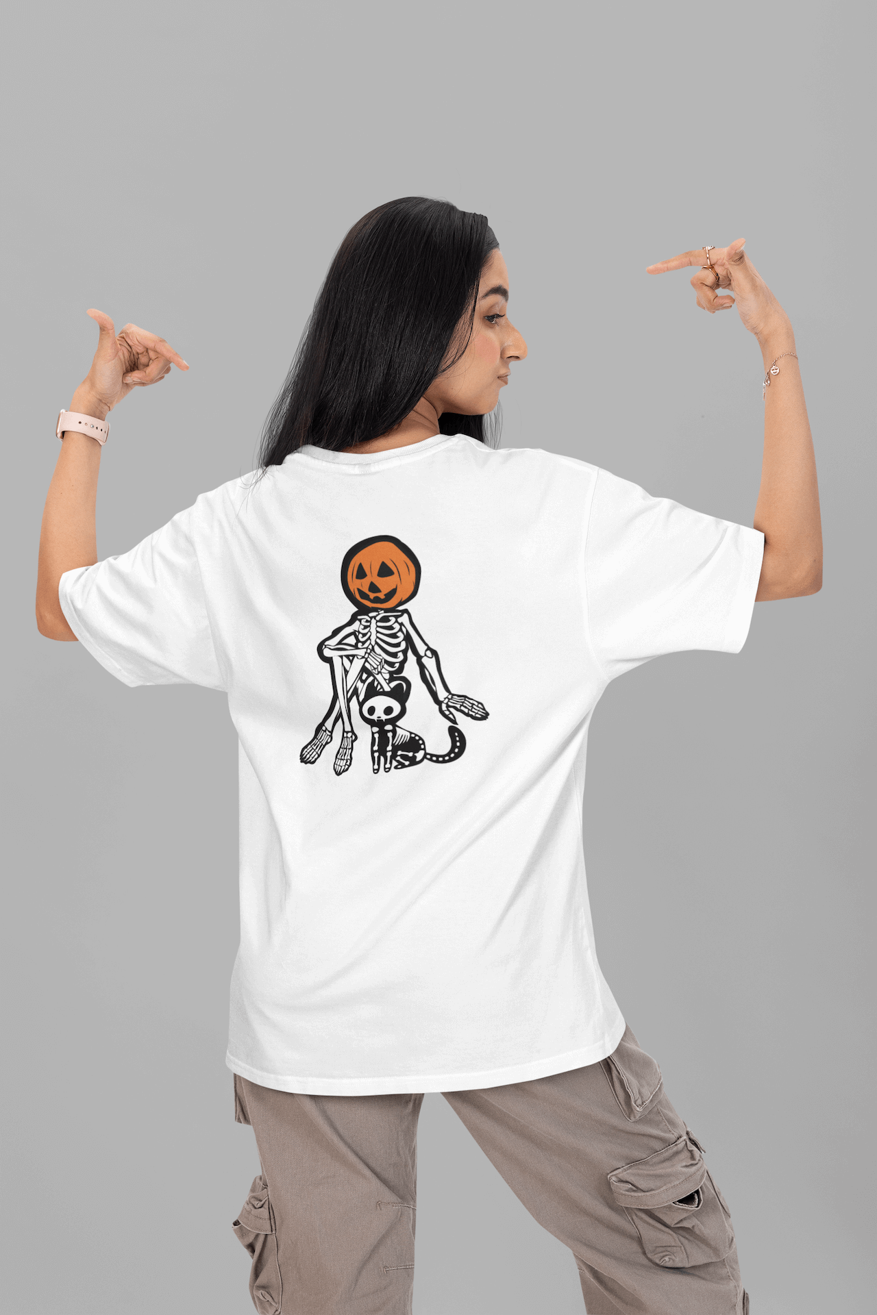 Women's White Boney Buddies Graphic Printed Oversized T-shirt