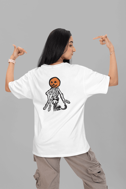Women's White Boney Buddies Graphic Printed Oversized T-shirt