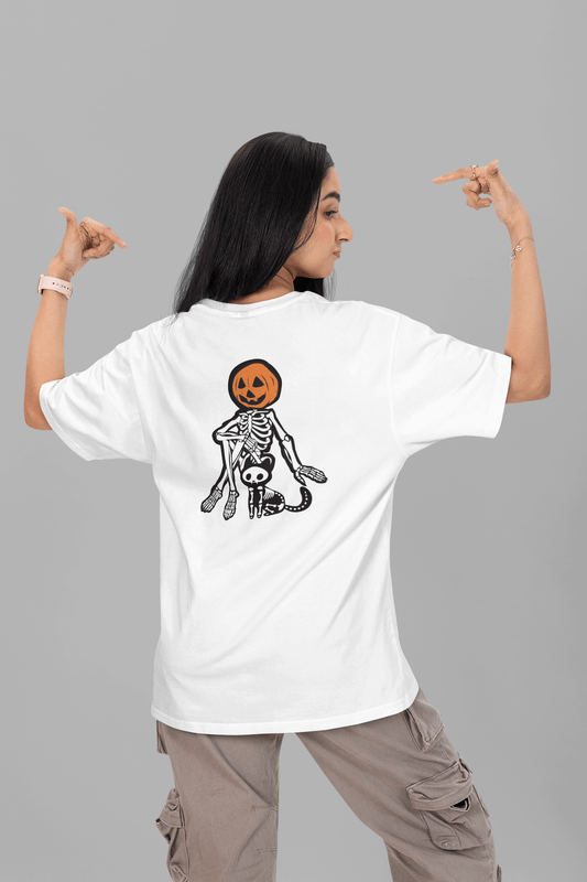 Women's White Boney Buddies Graphic Printed Oversized T-shirt