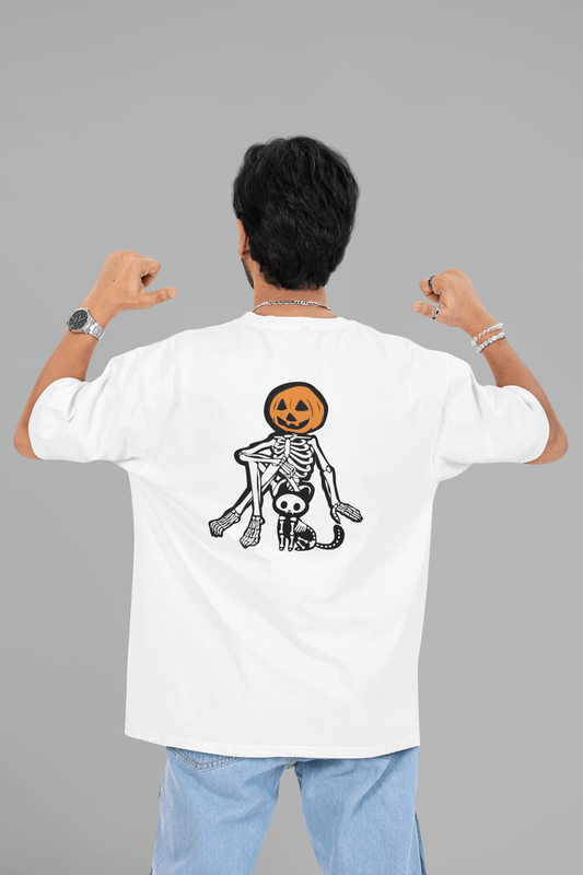 Men's White Boney Buddies Graphic Printed Oversized T-shirt