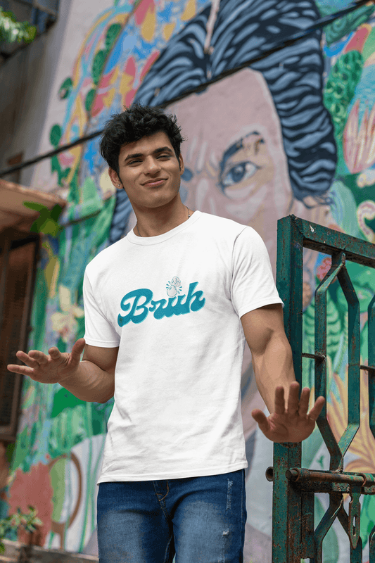 Men's White Bruh Graphic Printed T-shirt - Printed Cave