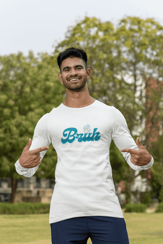 Men's White Bruh Graphic Printed Full Sleeve T-shirt - Printed Cave
