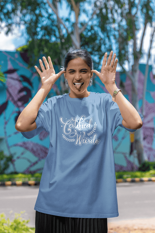 Women's Baby Blue Certified Weirdo Graphic Printed Oversized T-shirt