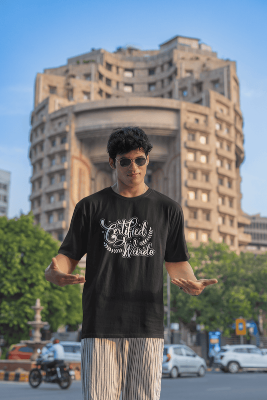 Men's Black Certified Weirdo Graphic Printed Oversized T-shirt