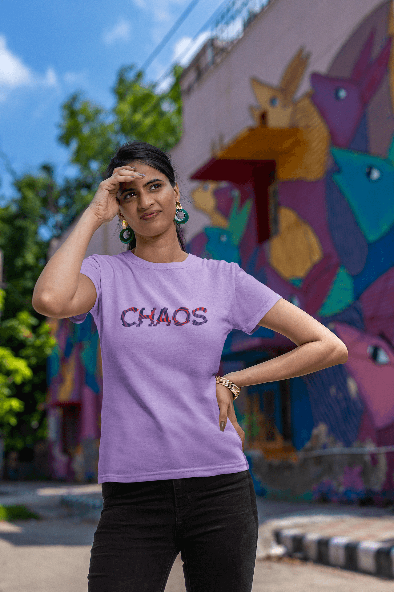 Women's Iris Lavender Chaos Graphic Printed T-shirt - Printed Cave