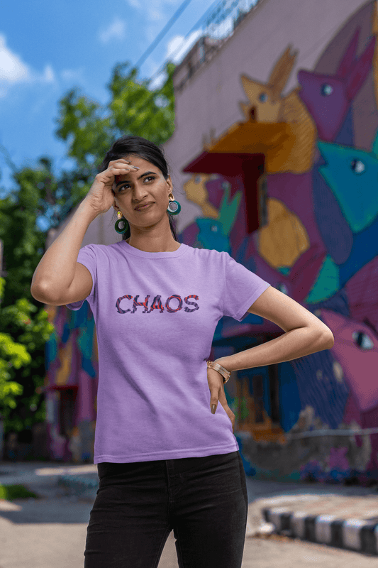 Women's Iris Lavender Chaos Graphic Printed T-shirt - Printed Cave