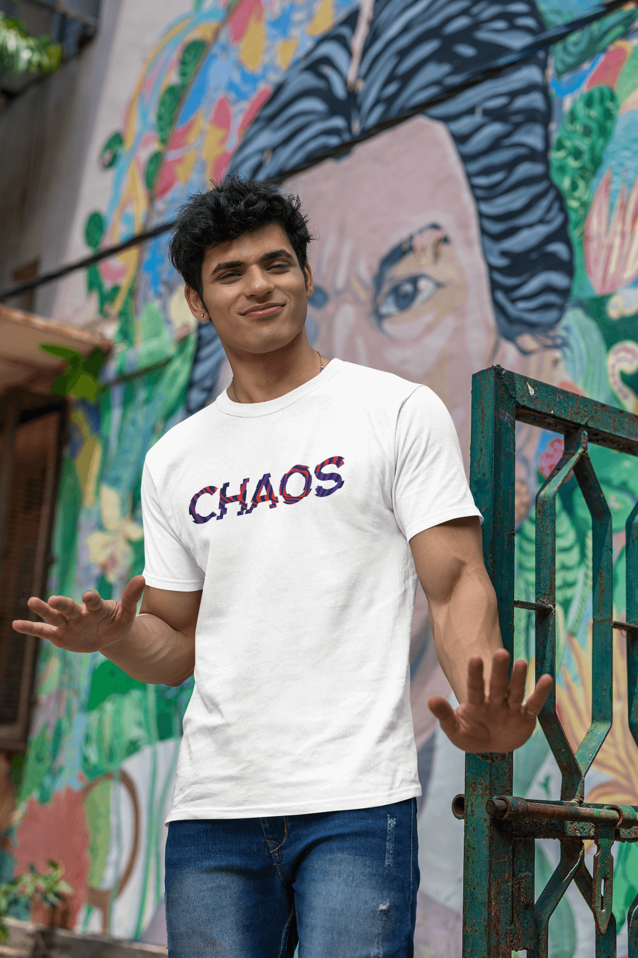 Men's White Chaos Graphic Printed T-shirt - Printed Cave