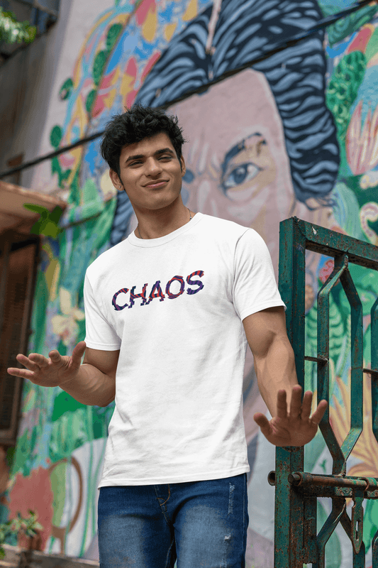 Men's White Chaos Graphic Printed T-shirt - Printed Cave