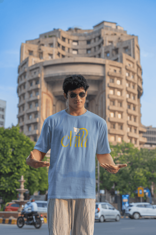 Men's Baby Blue Chill Graphic Printed Oversized T-shirt