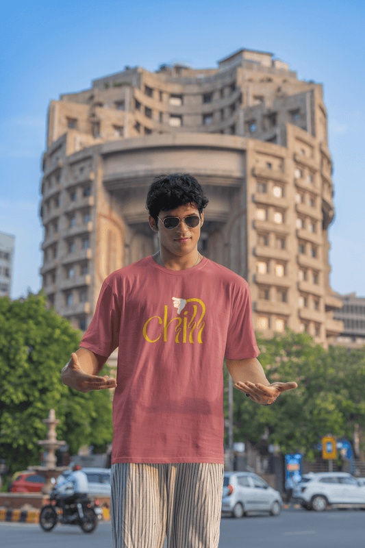Men's Dusty Red Chill Graphic Printed Oversized T-shirt