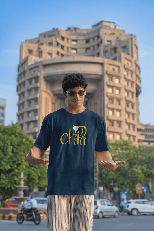 Men's Navy Blue Chill Graphic Printed Oversized T-shirt