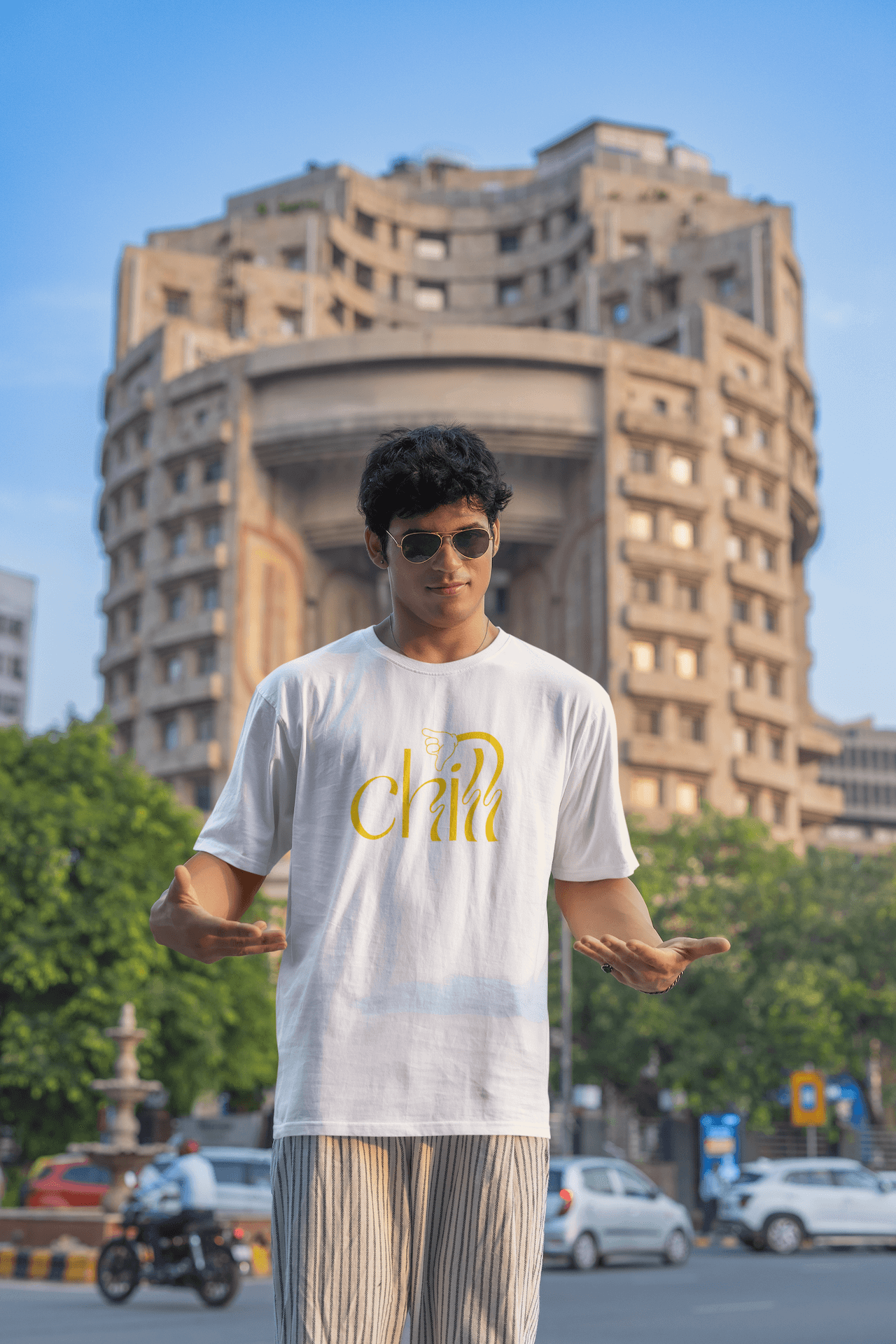 Men's White Chill Graphic Printed Oversized T-shirt