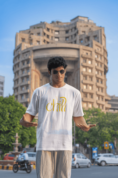 Men's White Chill Graphic Printed Oversized T-shirt