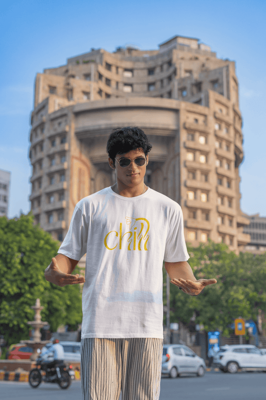Men's White Chill Graphic Printed Oversized T-shirt