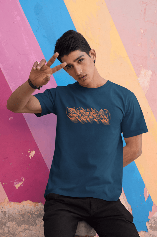 Men's Navy Blue Curse Graphic Printed T-shirt - Printed Cave