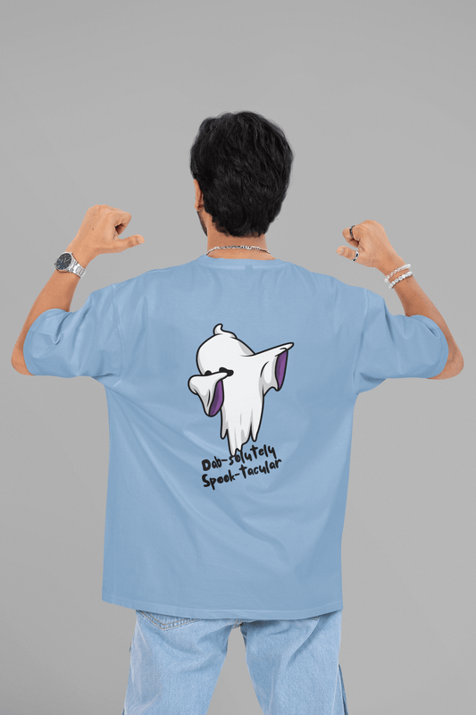 Men's Baby Blue Dab-solutely Spook-tacular Graphic Printed Oversized T-shirt