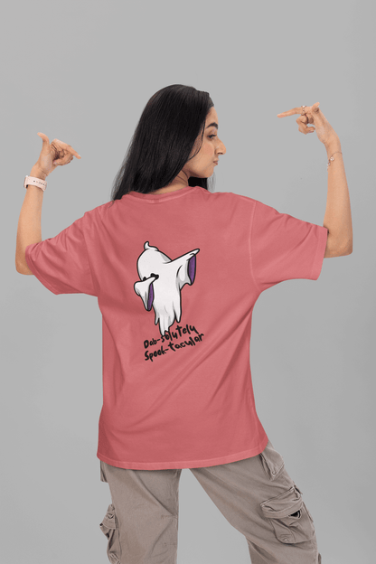 Women's Dusty Red Dab-solutely Spook-tacular Graphic Printed Oversized T-shirt